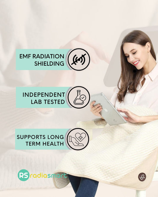 Stay cozy and protected with the Radia Smart® Classic Organic Blanket (Regular), featuring silver-lined Faraday fabric that blocks EMF, RF, and 5G radiation. Made from certified organic materials, this soft, breathable blanket supports wellness and reduces wireless exposure. Ideal for restful sleep or relaxation, it combines comfort with advanced shielding technology for a healthier, more peaceful environment at home or on the go.