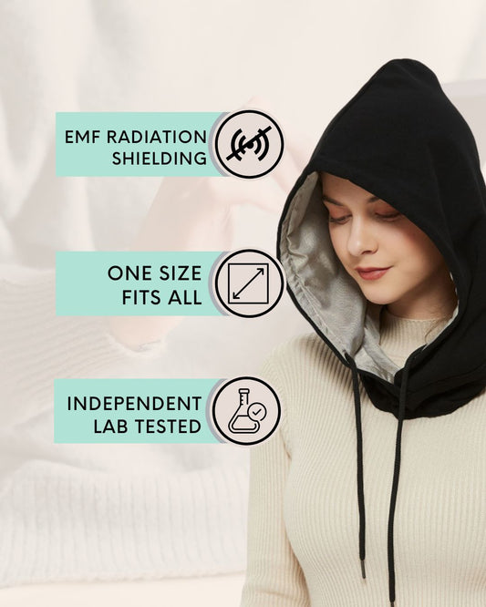 Embrace wellness with the Radia Smart® Cotton Hood Hat, designed with silver-lined Faraday fabric for powerful EMF protection. This soft, breathable hat blocks RF, 5G, and wireless radiation, supporting fertility and overall health. Ideal for everyday wear, it combines comfort and shielding in a stylish, easy-to-wear design. Perfect for those seeking to reduce exposure to modern radiation while staying cozy and protected throughout the day.