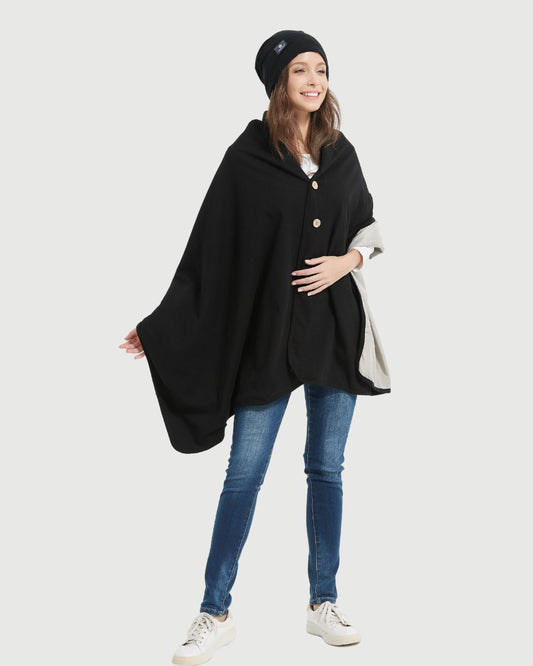 Embrace wellness with the Radia Smart® BUNDLE DEAL EMF Protection Poncho and Slouch Beanie in Black. Lined with silver Faraday fabric, this set blocks EMF, RF, and 5G radiation to support fertility and overall health. Made from soft, breathable materials, the poncho and beanie offer stylish comfort and effective shielding. Ideal for daily wear, this bundle helps reduce wireless exposure while keeping you cozy, protected, and fashion-forward.