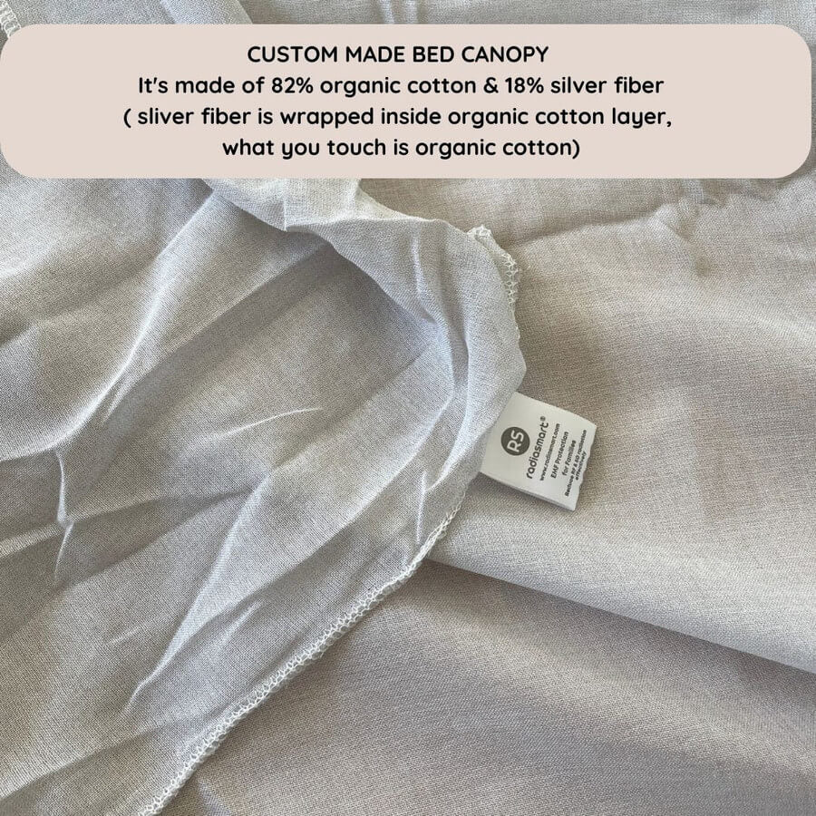 Stay cozy and protected with the Radia Smart® EMF Protection Bed Canopy Square, designed with silver-lined Faraday fabric to shield against EMF, RF, and 5G radiation. This breathable, elegant canopy creates a safe sleep environment by reducing exposure to wireless signals. Perfect for enhancing rest and wellness, it combines comfort, style, and advanced anti-radiation technology for a healthier night’s sleep in any bedroom setting.