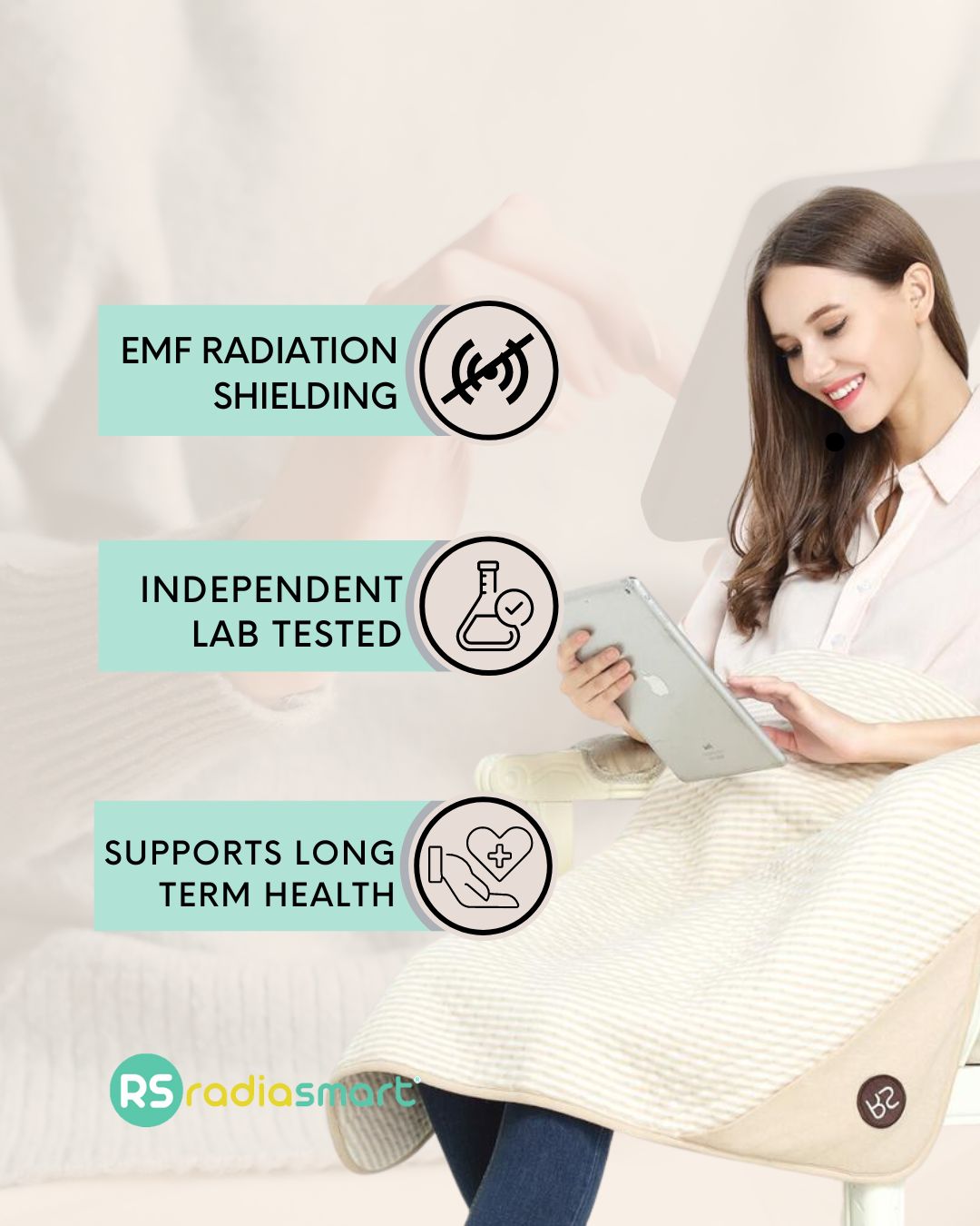 Stay cozy and protected with the Radia Smart® Classic Organic Blanket (Regular), featuring silver-lined Faraday fabric that blocks EMF, RF, and 5G radiation. Made from certified organic materials, this soft, breathable blanket supports wellness and reduces wireless exposure. Ideal for restful sleep or relaxation, it combines comfort with advanced shielding technology for a healthier, more peaceful environment at home or on the go.