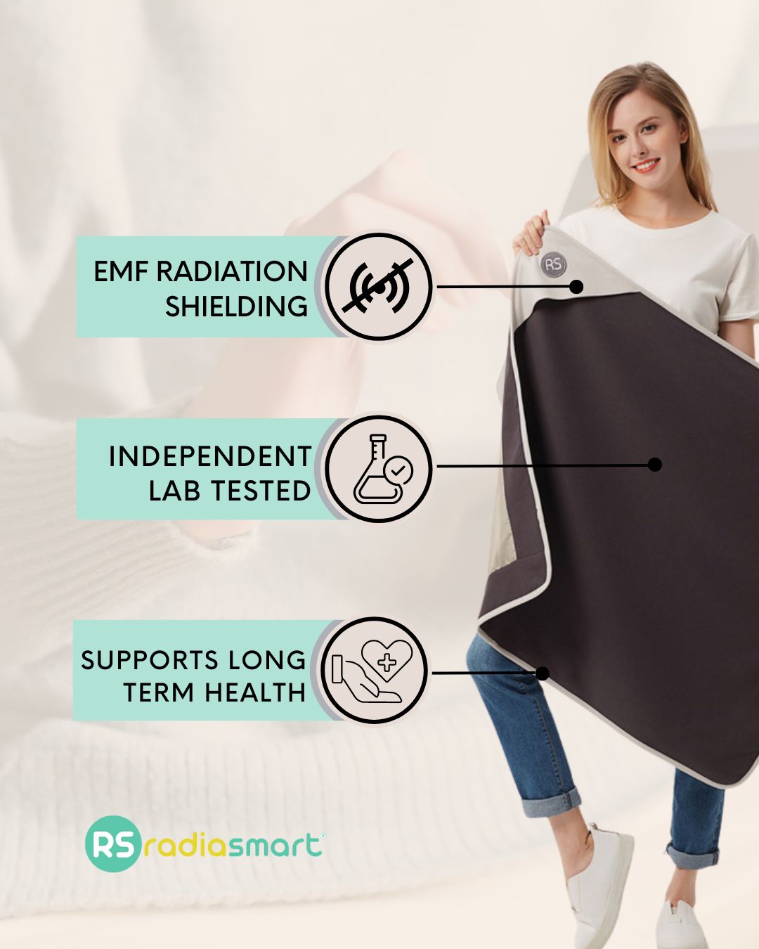 Stay cozy and protected with the Radia Smart® Grey Cotton Blanket, designed with silver-lined Faraday fabric for EMF, RF, and 5G radiation shielding. Made from soft, breathable cotton, this anti-radiation blanket supports fertility health and overall wellness. Ideal for use at home or while resting, it offers comfort and peace of mind by reducing exposure to harmful wireless signals in a stylish and natural way.