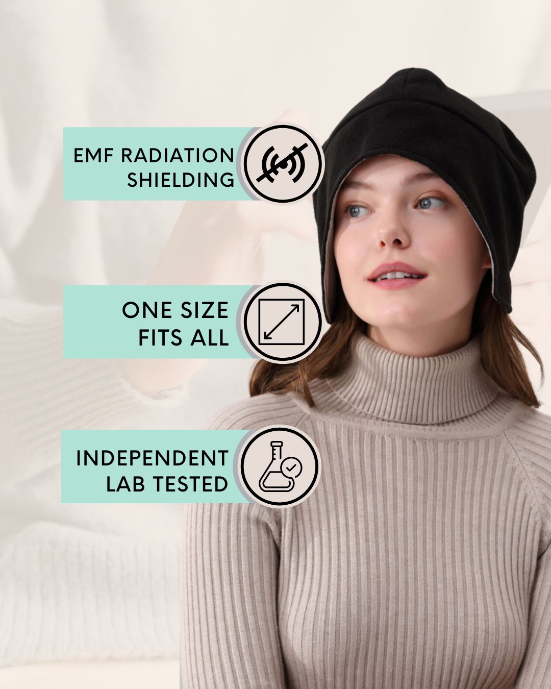 The Radia Smart® Hat Beanie (Black) offers EMF protection with silver-lined Faraday fabric that blocks RF, 5G, and wireless radiation. Designed to support fertility and overall wellness, it reduces harmful exposure while providing a comfortable, breathable fit. Perfect for daily wear, this stylish beanie combines modern design with powerful shielding to help protect your head from everyday electromagnetic stressors.