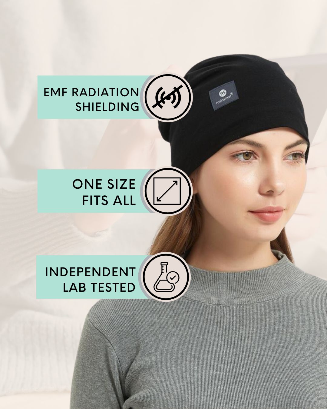 Embrace wellness with the Radia Smart® Slouch Beanie (Black), featuring silver-lined Faraday fabric for EMF, RF, and 5G radiation protection. This anti-radiation hat is soft, breathable, and stylish, offering comfort and shielding in one. Designed to reduce exposure to harmful wireless signals, it supports overall wellness and peace of mind. Ideal for everyday wear, the slouch beanie combines modern design with powerful protective benefits.