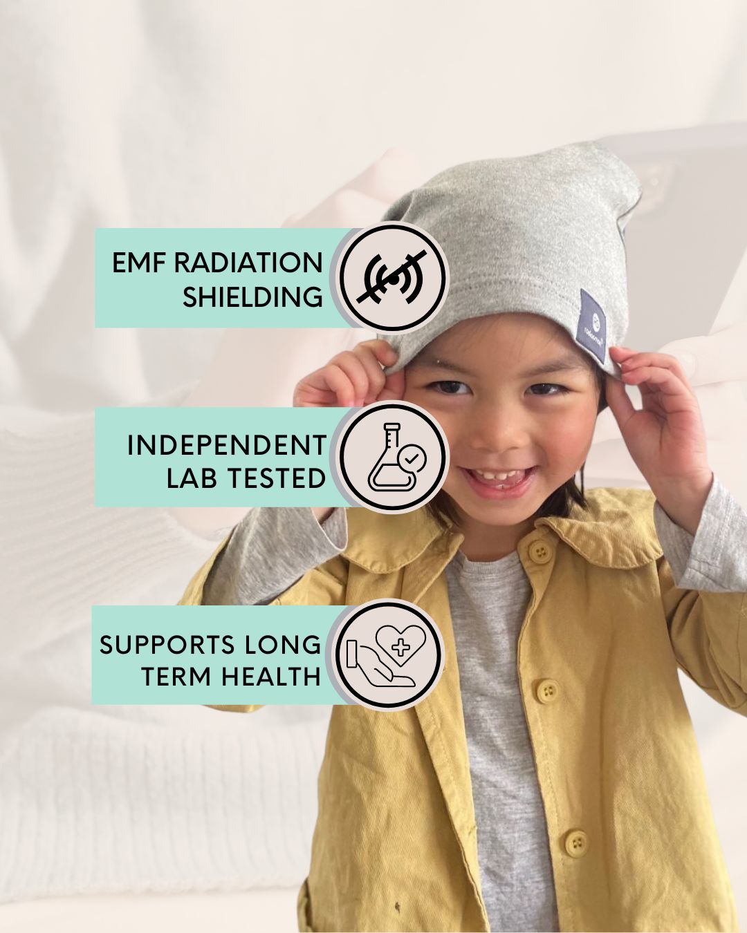 Radia Smart® Children and Teens EMF Protection Hat Beanie is designed to shield young, developing bodies from EMF and RF radiation. Made with silver-lined fabric for Faraday cage-like protection, it offers anti-radiation benefits while supporting long-term wellness and fertility health. Soft, breathable, and comfortable for everyday use, this beanie is perfect for school, travel, or screen time—helping parents embrace safety without sacrificing style.