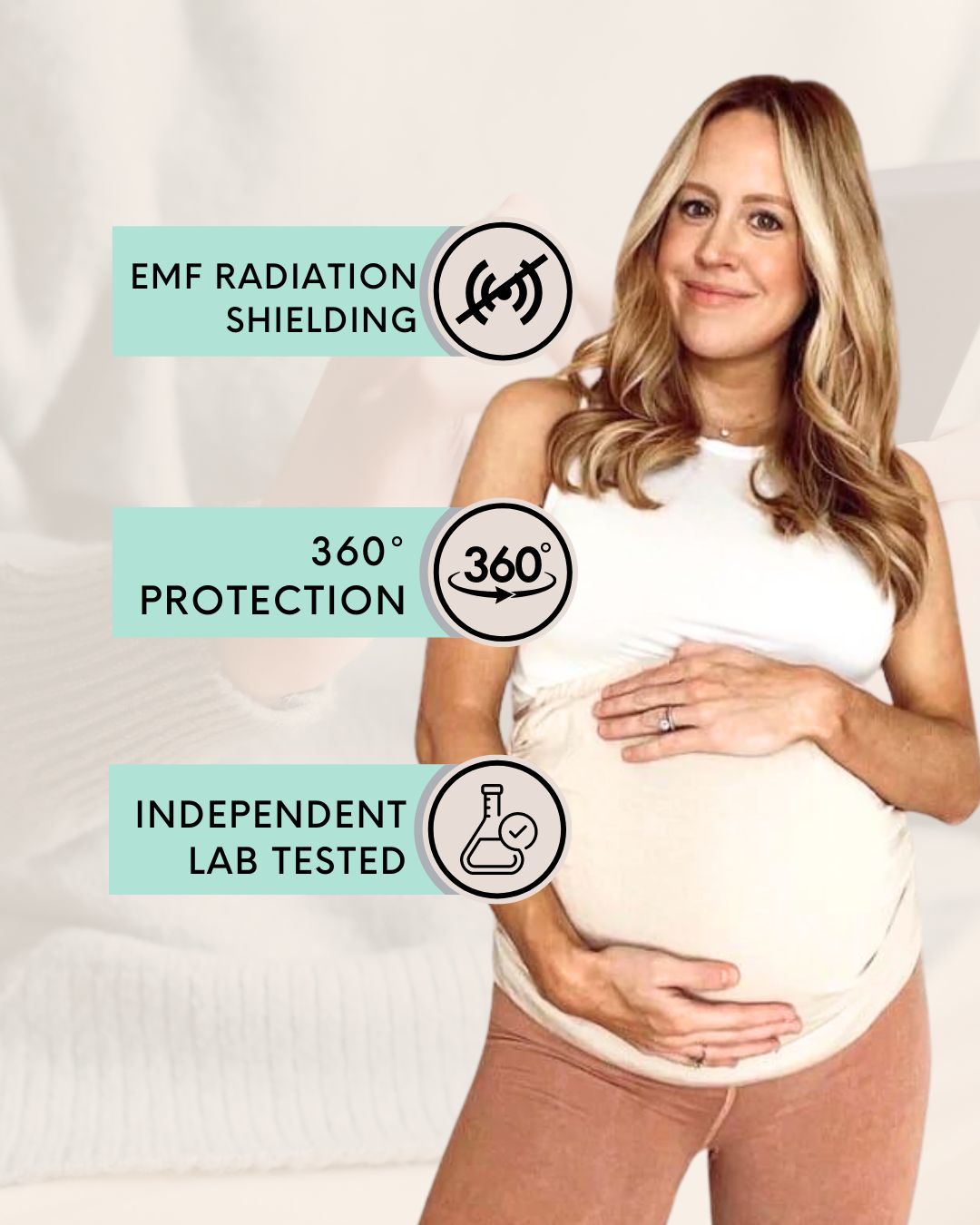 The Radia Smart® EMF Pregnancy Belly Band (Nude) offers EMF, RF, and 5G protection with silver-lined Faraday shielding. Designed for expecting mothers, it reduces harmful radiation exposure while supporting fertility and pregnancy health. Made from soft, comfortable materials, it provides gentle support and peace of mind, ensuring a safer environment for both mother and baby. Ideal for daily wear, this essential accessory promotes wellness and protection during pregnancy.