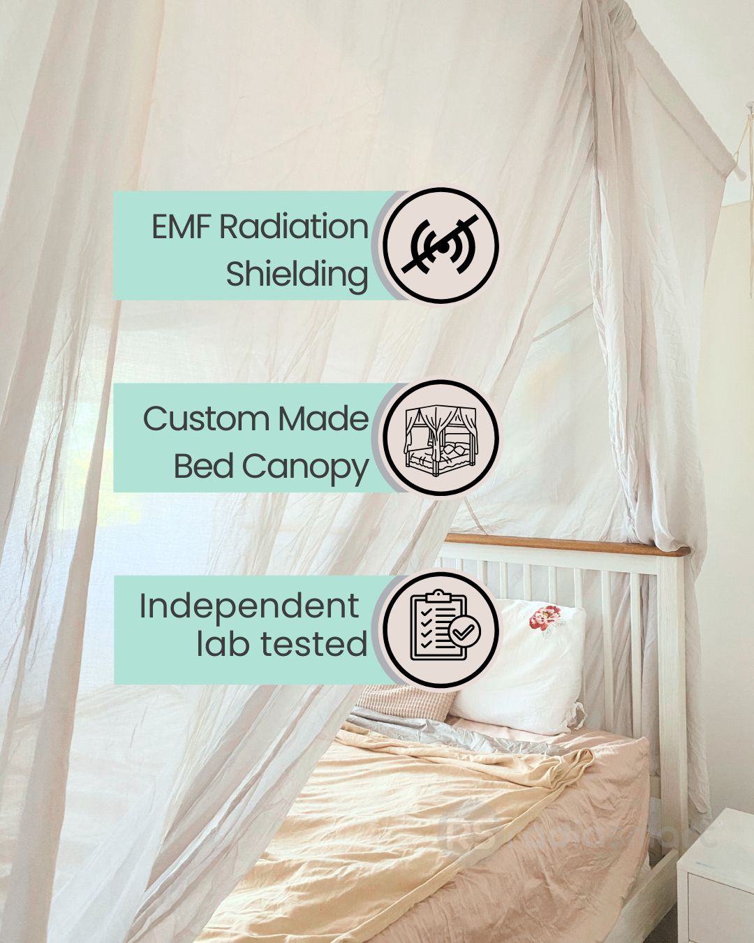 Stay cozy and protected with the Radia Smart® EMF Protection Bed Canopy Square, designed with silver-lined Faraday fabric to shield against EMF, RF, and 5G radiation. This breathable, elegant canopy creates a safe sleep environment by reducing exposure to wireless signals. Perfect for enhancing rest and wellness, it combines comfort, style, and advanced anti-radiation technology for a healthier night’s sleep in any bedroom setting.