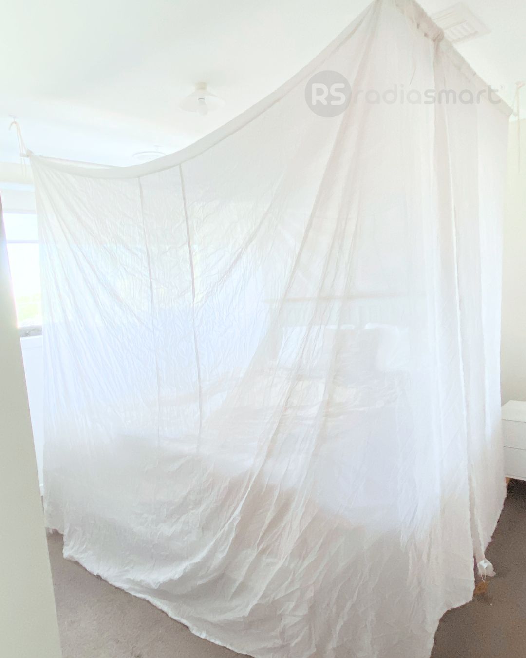 Stay cozy and protected with the Radia Smart® EMF Protection Bed Canopy Square, designed with silver-lined Faraday fabric to shield against EMF, RF, and 5G radiation. This breathable, elegant canopy creates a safe sleep environment by reducing exposure to wireless signals. Perfect for enhancing rest and wellness, it combines comfort, style, and advanced anti-radiation technology for a healthier night’s sleep in any bedroom setting.