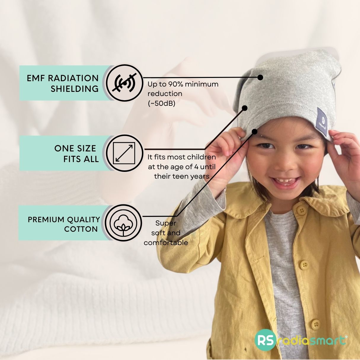 RS Children Teens Hat Beanie 4yr EMF Protection RF Blocking rs-children-teens-hat-beanie-4yr-emf-protection-rf-blocking