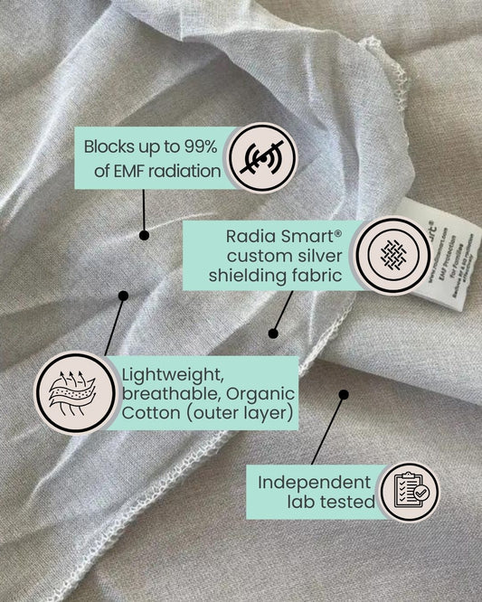 Stay cozy and protected with the Radia Smart® EMF Protection Bed Canopy Circle. Featuring silver-lined Faraday fabric, it blocks EMF, RF, and 5G radiation to create a safe sleep space. This elegant, breathable canopy surrounds your bed, offering comfort and peace of mind while reducing wireless exposure. Ideal for improving rest and supporting overall wellness, it combines style with powerful anti-radiation shielding for a healthier sleeping environment.