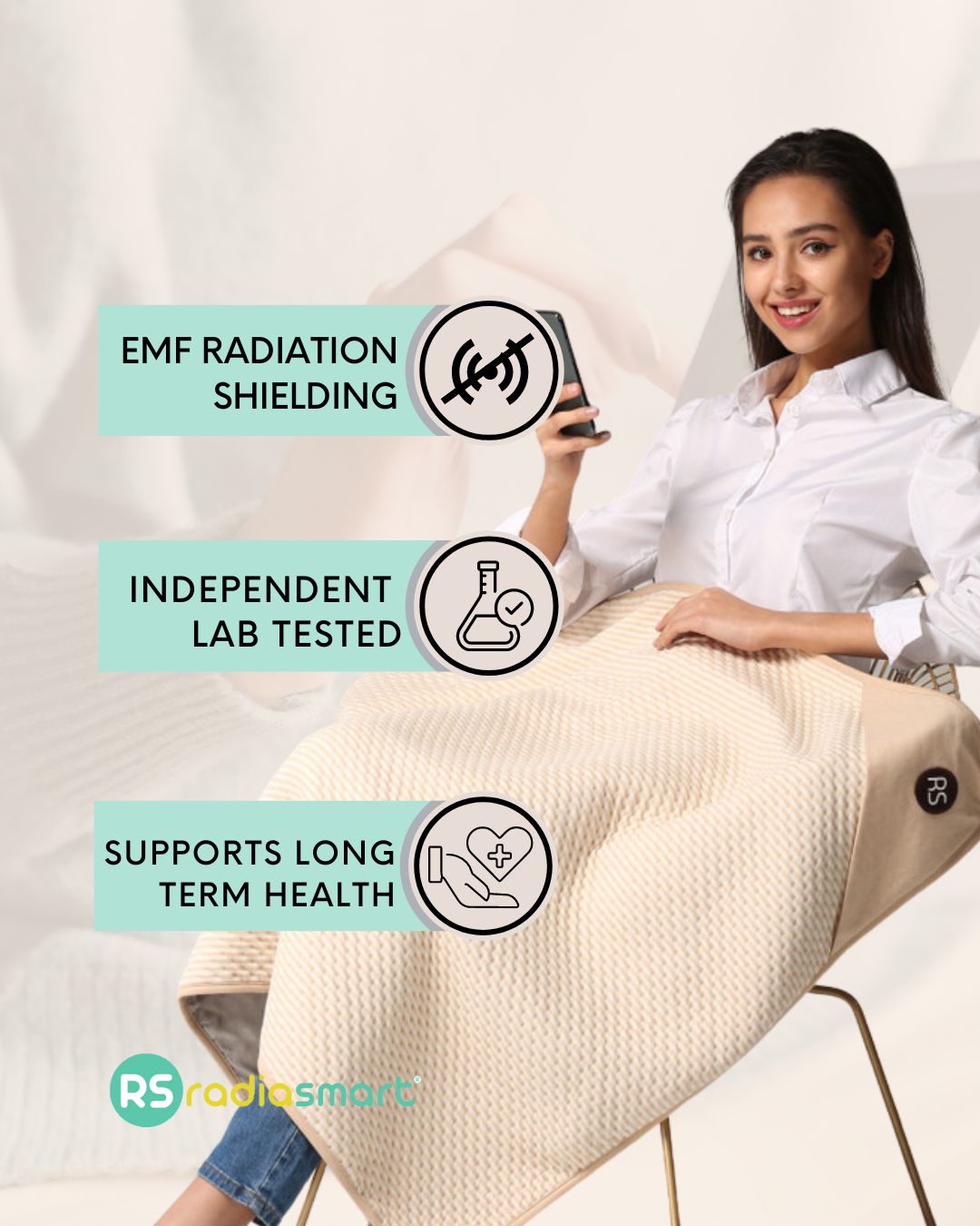 Stay cozy and protected with the Radia Smart® Classic Organic Blanket (Large), crafted with silver-lined Faraday fabric for effective EMF, RF, and 5G radiation shielding. Made from soft, breathable organic cotton, this large anti-radiation blanket supports wellness and reduces exposure to harmful wireless signals. Ideal for restful sleep or relaxation, it provides comfort, safety, and peace of mind in a natural, eco-friendly design.