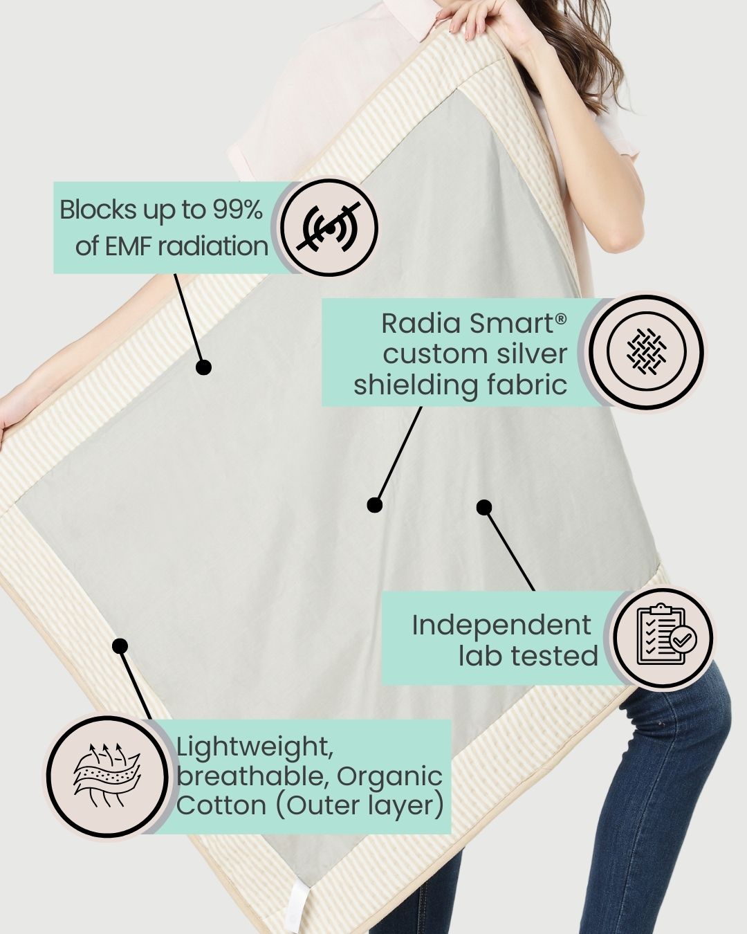 Stay cozy and protected with the Radia Smart® Classic Organic Blanket (Regular), featuring silver-lined Faraday fabric that blocks EMF, RF, and 5G radiation. Made from certified organic materials, this soft, breathable blanket supports wellness and reduces wireless exposure. Ideal for restful sleep or relaxation, it combines comfort with advanced shielding technology for a healthier, more peaceful environment at home or on the go.