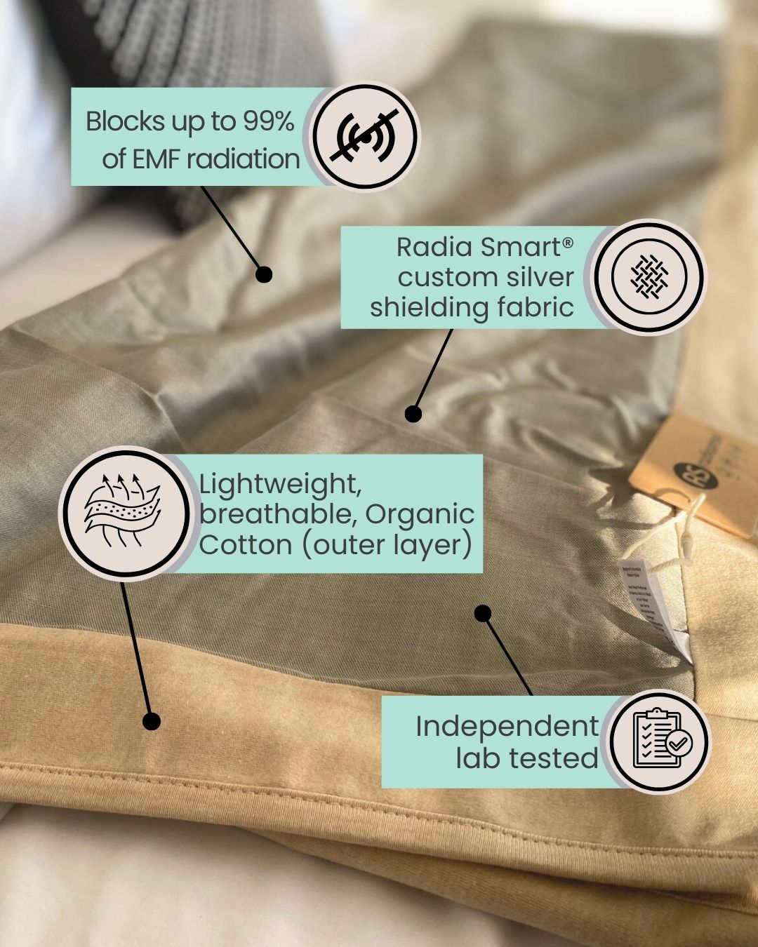 Stay cozy and protected with the Radia Smart® Classic XL Organic Cotton Bed Blanket. Crafted with silver-lined Faraday fabric, it provides powerful EMF protection by shielding against RF and 5G radiation. This extra-large, breathable, and soft blanket supports restful sleep and overall wellness. Ideal for daily use, it offers full-body coverage and reduces exposure to wireless signals in a natural, organic, and comfortable design.