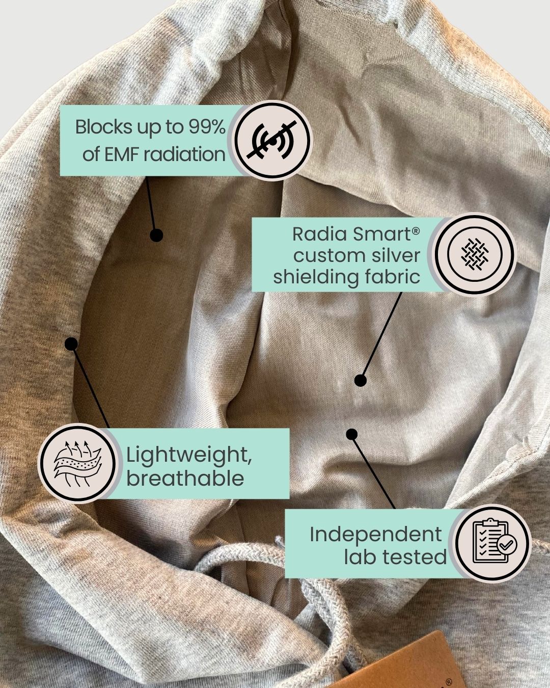 Stay cozy and protected with the Radia Smart® BUNDLE DEAL EMF Protection Poncho and Hood in Grey. Silver-lined with Faraday shielding, this set blocks EMF, RF, and 5G radiation to support fertility and overall wellness. Made with soft, breathable fabric, it offers comfort and stylish coverage for daily wear. Ideal for those seeking added protection from wireless exposure while maintaining warmth and peace of mind. A smart, health-conscious choice for modern living.