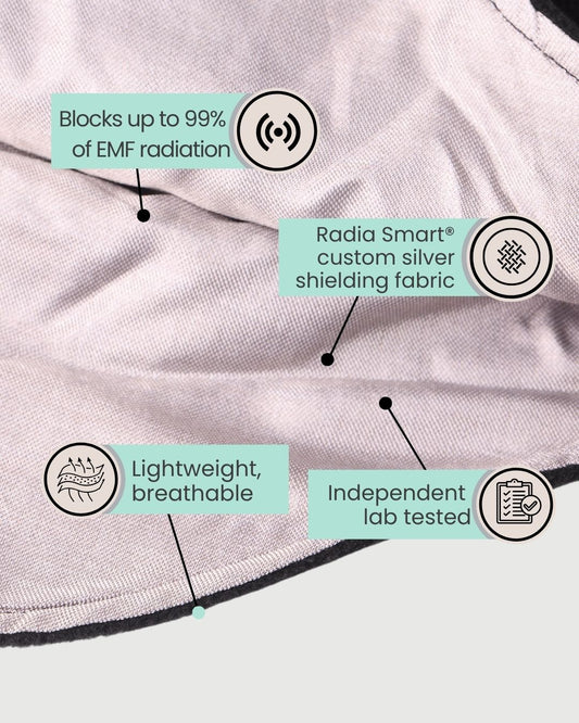 The Radia Smart® Hat Beanie (Black) offers EMF protection with silver-lined Faraday fabric that blocks RF, 5G, and wireless radiation. Designed to support fertility and overall wellness, it reduces harmful exposure while providing a comfortable, breathable fit. Perfect for daily wear, this stylish beanie combines modern design with powerful shielding to help protect your head from everyday electromagnetic stressors.