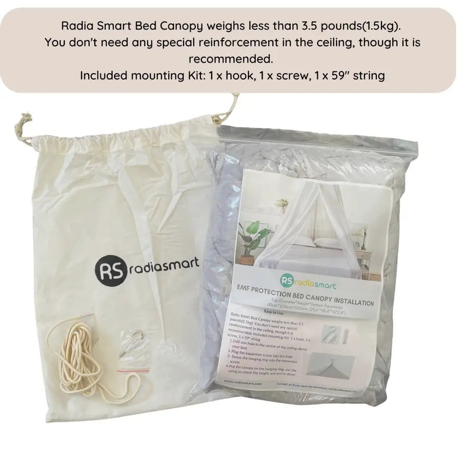 Stay cozy and protected with the Radia Smart® EMF Protection Bed Canopy Circle. Featuring silver-lined Faraday fabric, it blocks EMF, RF, and 5G radiation to create a safe sleep space. This elegant, breathable canopy surrounds your bed, offering comfort and peace of mind while reducing wireless exposure. Ideal for improving rest and supporting overall wellness, it combines style with powerful anti-radiation shielding for a healthier sleeping environment.